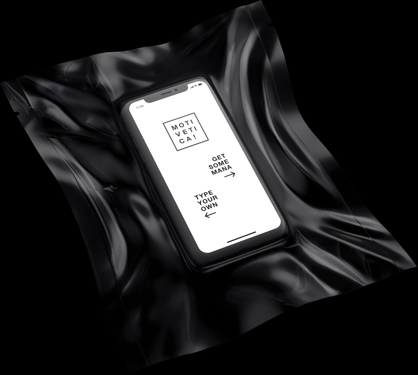 Illustration: Iphone with Motivetica app on black plastic